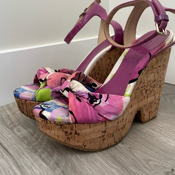 Jimmy Choo Purple Gleam Cork Sandals Size 37.5 - Picture 2 of 12